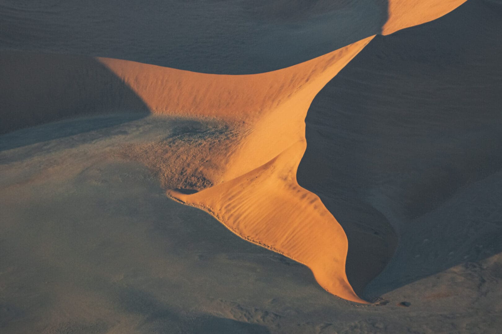 An aerial view of the sand dunes in namibia.
