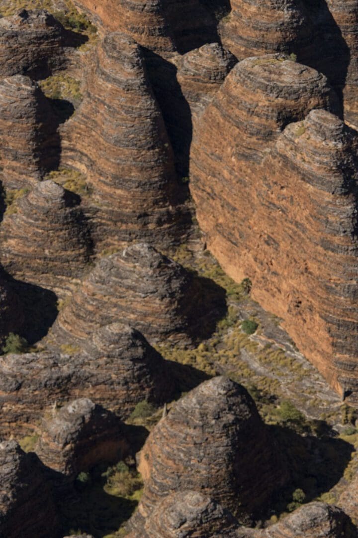 An aerial view of a rock formation in the desert.