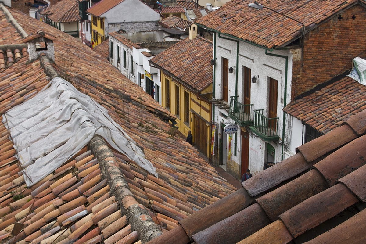 A view of the rooftops of a city.