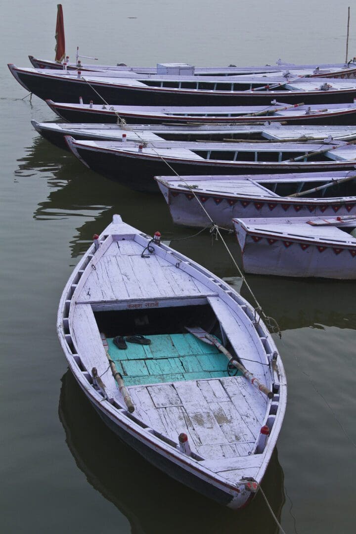 A group of boats in the water.