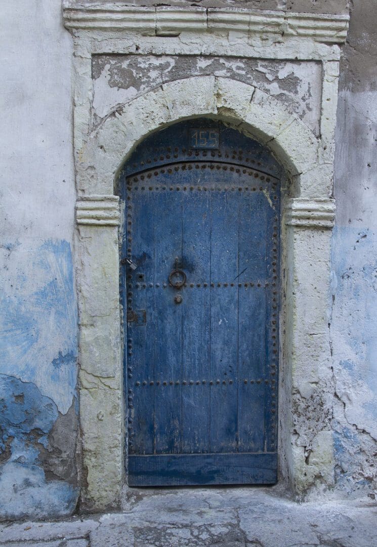 A blue door on an old building in morocco.