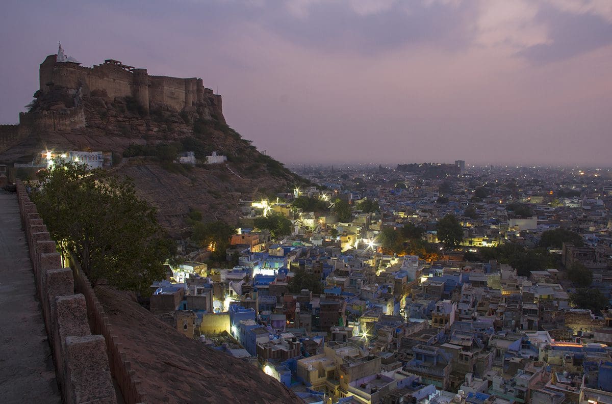 A city in rajasthan at dusk.
